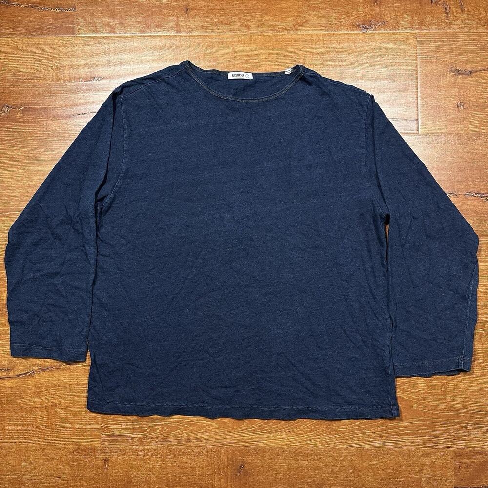 Buck Mason Long Sleeve T Shirt Mens L Blue Indigo Dyed Hemp Cotton Round Neck